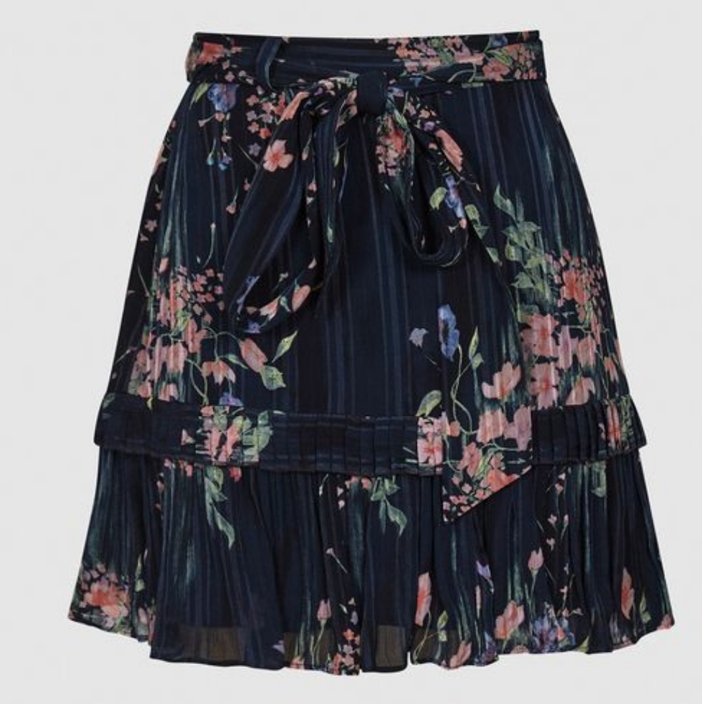 Reiss Liza Navy Floral Skirt, UK 0/US 4, NWT, Missing sash